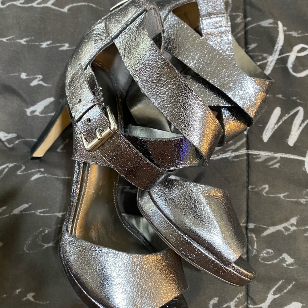 Marc Fisher Metallic Silver Strappy Heels